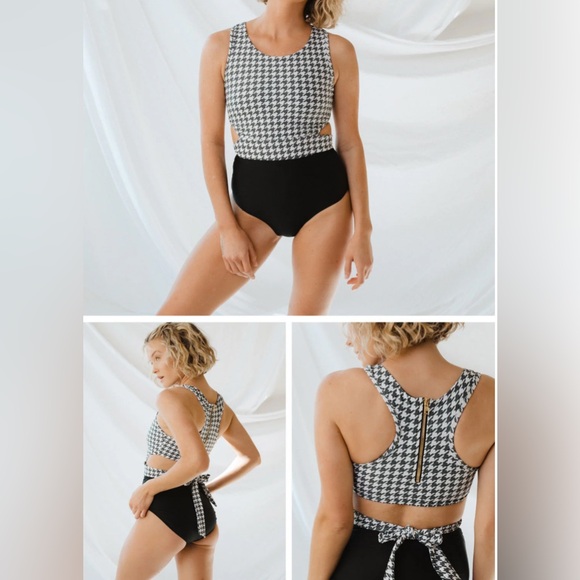 Albion Other - Albion Cast Away Island breeze one piece Houndstooth Swimsuit monokini beach